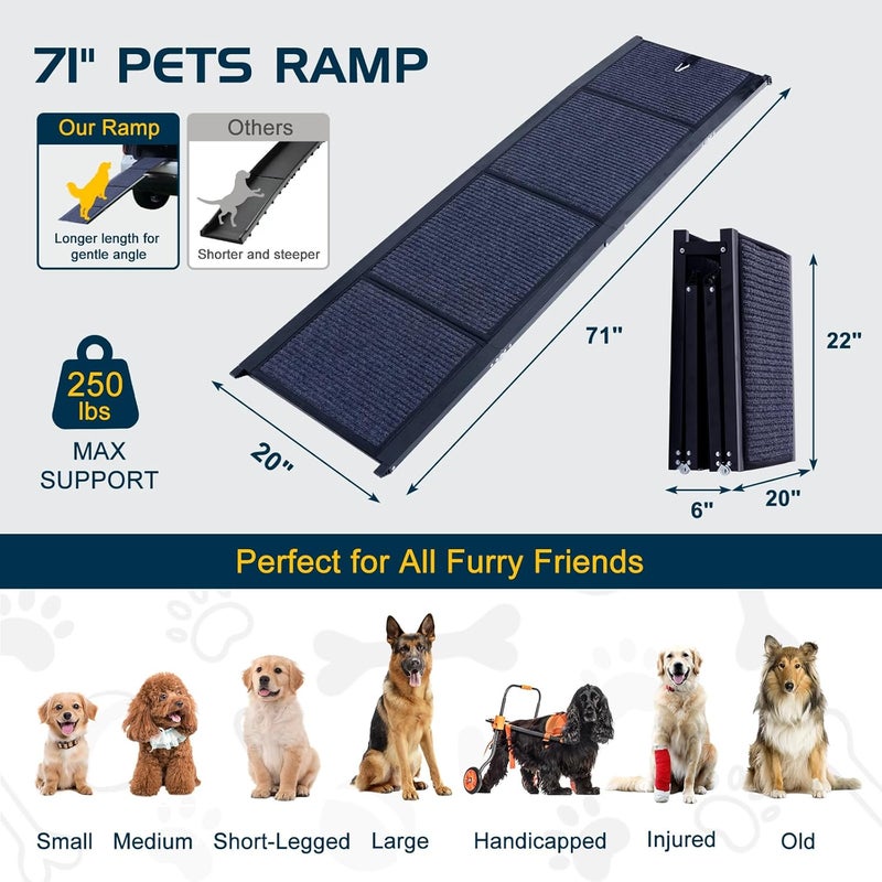 DoCred Dog Ramp for Car, 71'' L x 20'' W Dog Ramps for Large Dogs, Extra Wide Pet Ramp with Non-Slip Surface for Medium & Large Dogs to Get in Car, SUV & Truck, Supports Up to 250 Lbs - Image 3